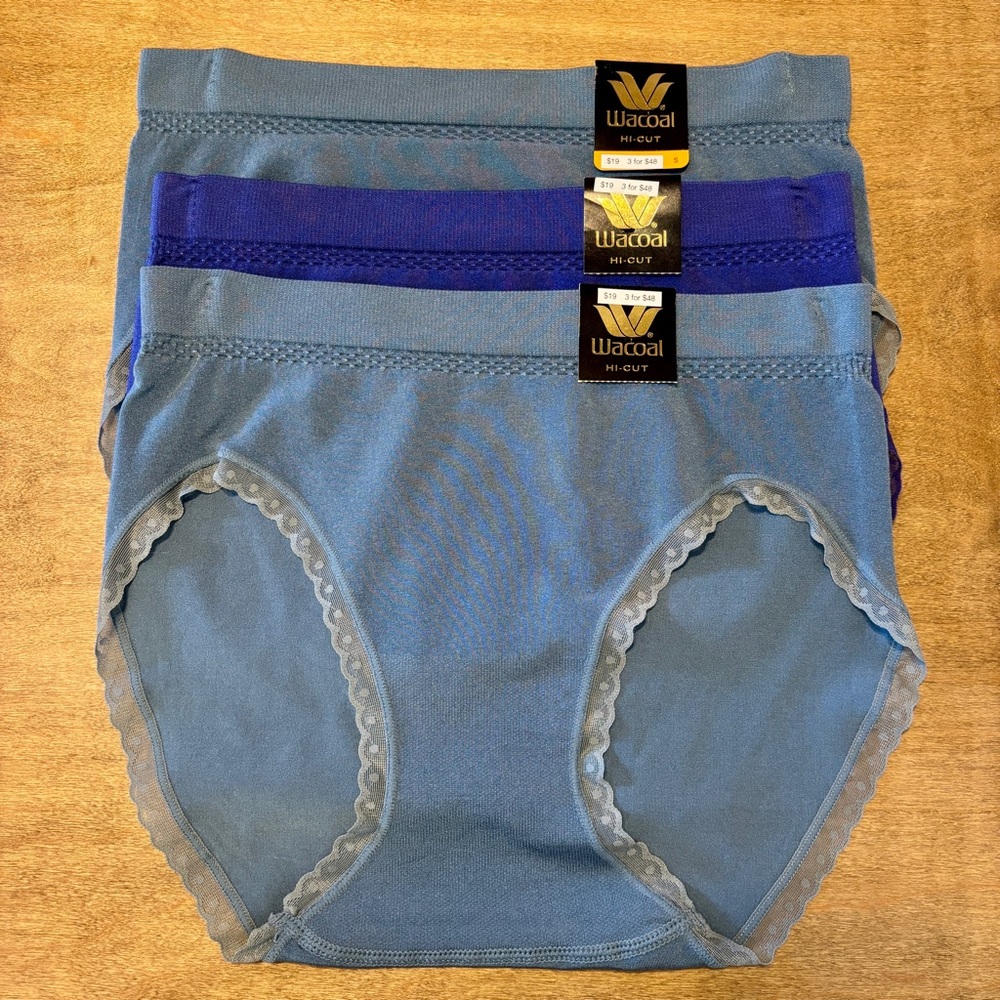 (3 Pairs) Wacoal B-Smooth Pretty Hi-Cut Lace Leg Brief Panty 871374 Blues